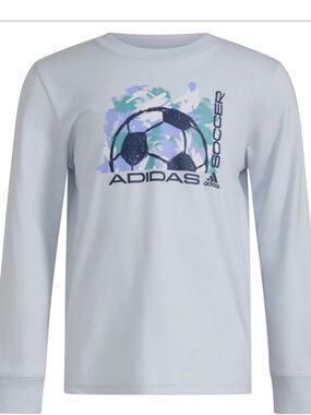 boys adidas Light Blue Long Sleeve Soccer Graphic Tee